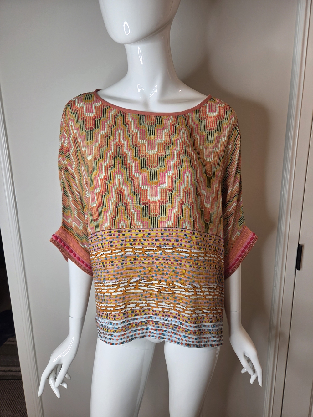 Anthropologie Blank London Multicolor Short Sleeve Women's Top Tribal Pattern